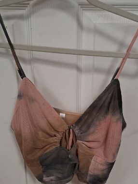 Tie-Dye Ruched Front Bralette - Pink & Brown